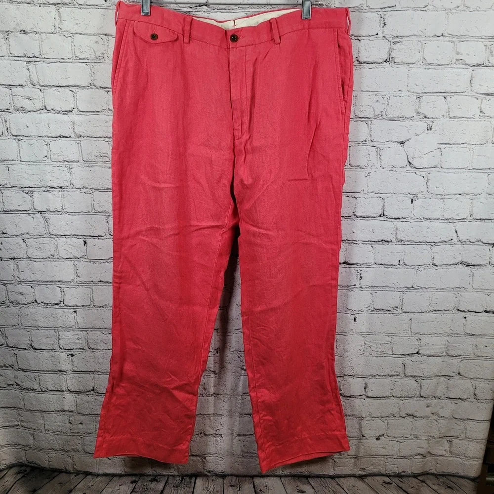Polo Ralph Lauren Linen Pants Mens 40x32 Coral Pink Good Classic Fit Herringbone